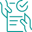 Icon of a document being passed between two hands
