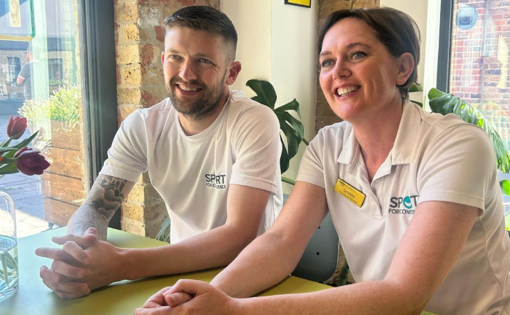 Co-CEOs, Jake Turner and Lyndsey, sitting together in conversation