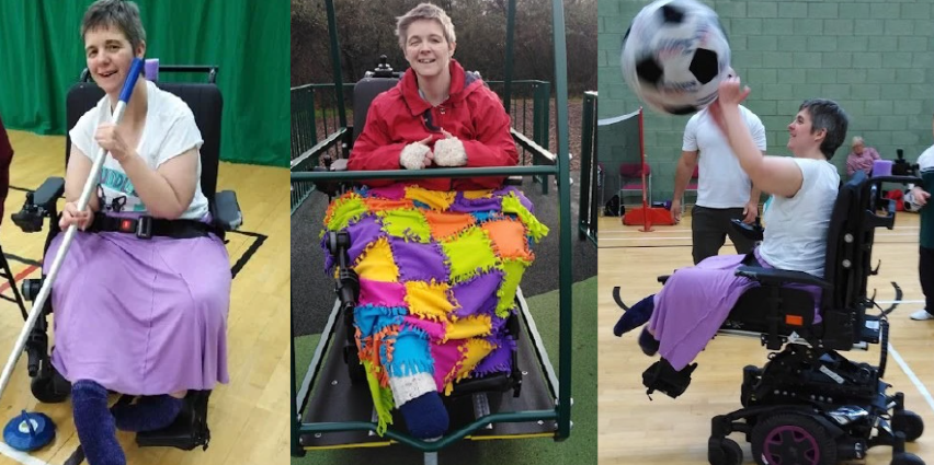 Collage of a wheelchair user, Jennifer, taking part in inclusive Sport for Confidence activities