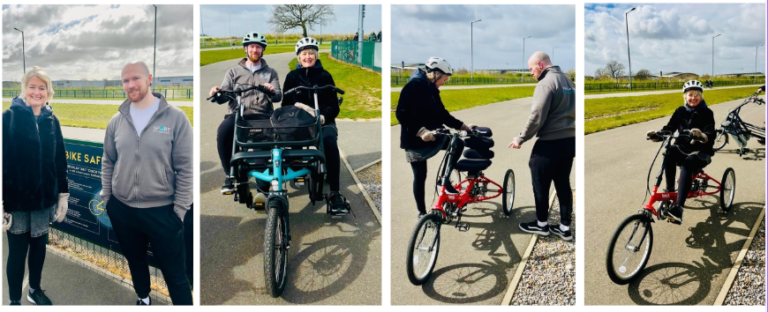 A participant at Sport for Confidence demonstrating riding a tricycle
